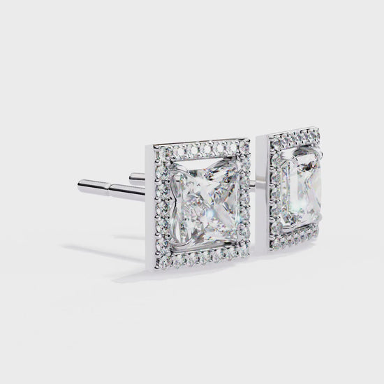 LAB-GROWN DIAMOND EARRING WITH SQUARE HALO STUD DESIGN IN WHITE GOLD FEATURING VVS TO VS+ D–F DIAMONDS LUXURY JEWELRY #WHITE GOLD