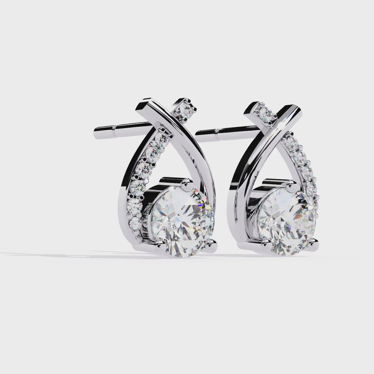 ROUND DIAMOND WHITE GOLD HALO STUD EARRING ##WHITE GOLD