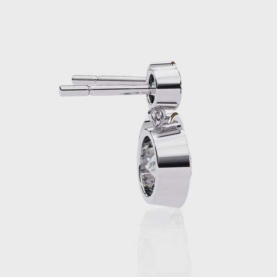 LAB-GROWN DIAMOND EARRING ROUND BEZEL DROP DESIGN VVS TO VS+ D-F WHITE GOLD #WHITE GOLD