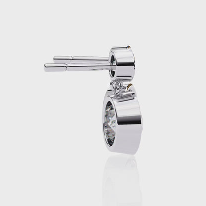 LAB-GROWN DIAMOND EARRING ROUND BEZEL DROP DESIGN VVS TO VS+ D-F WHITE GOLD #WHITE GOLD