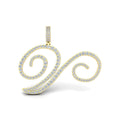 Luxuriant Cursive Initial Letter V Lab-Grown Diamond Pendant